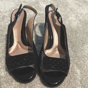 NEW- Unworn “Chantal” BeautiFeel Black Dress Sandals- size 38 (Eu)/7.5(US).